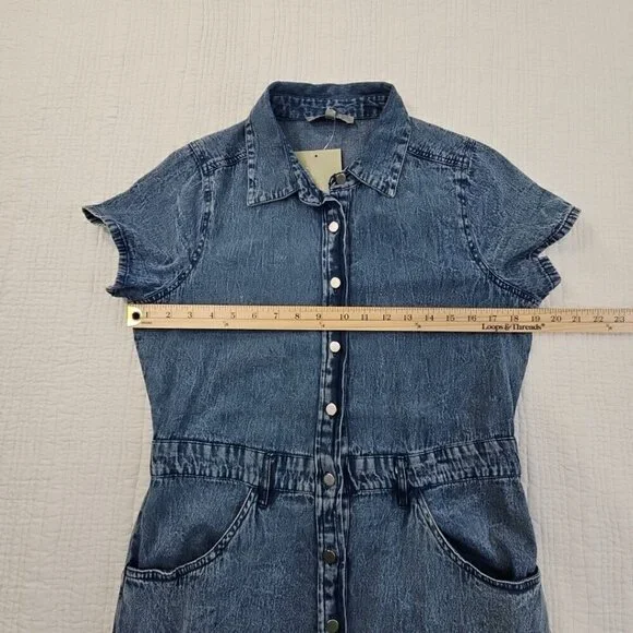 J Gee Chambray Denim Shirt Dress Women's Medium Blue Western Boho Y2K NWT Snaps - Picture 2 of 13